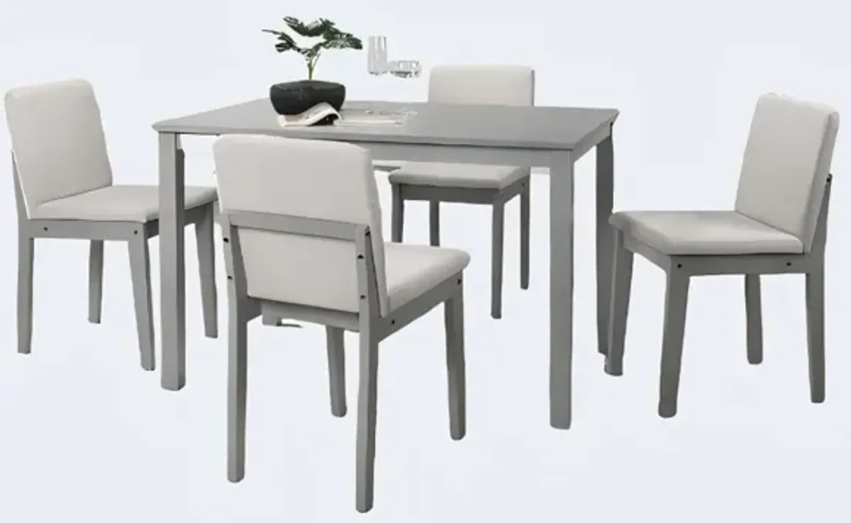 5 Piece Set Dining Table, Modern Rectangular Furniture with Solid Wood Dining Table and 4 Fabric Side Chair with High Back and Upholstered Armless Chair for Dining Room Living Room,Gray