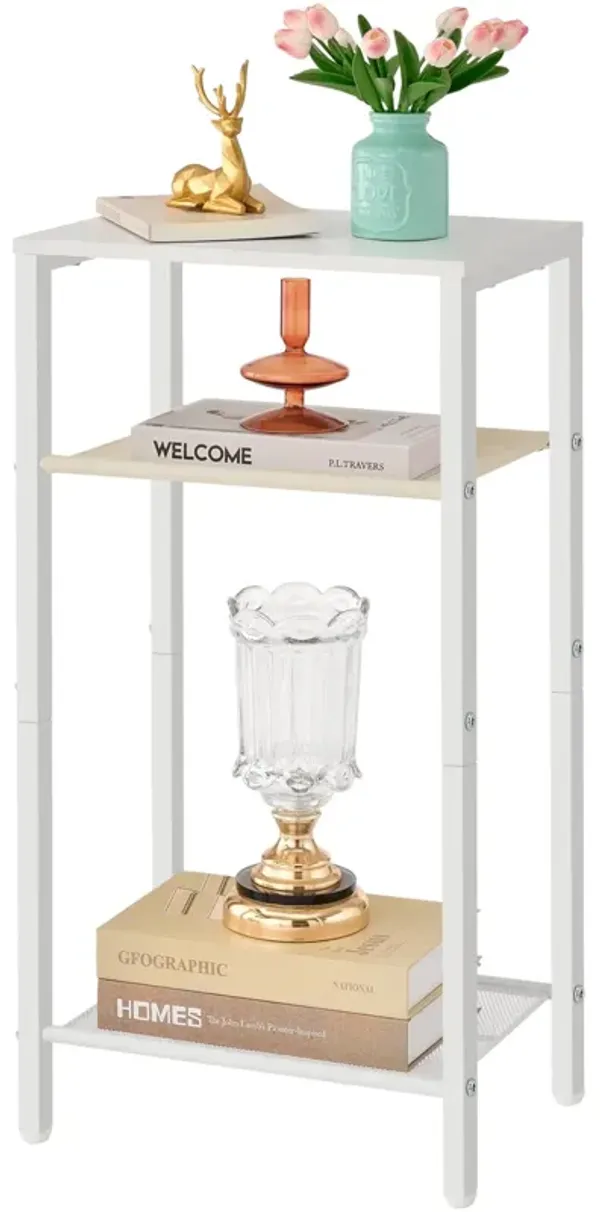 Hoctieon 3 Tier End Table, Telephone Table, Narrow Side Table with Storage, Nightstand for Small Spaces, Metal Frame, for Living