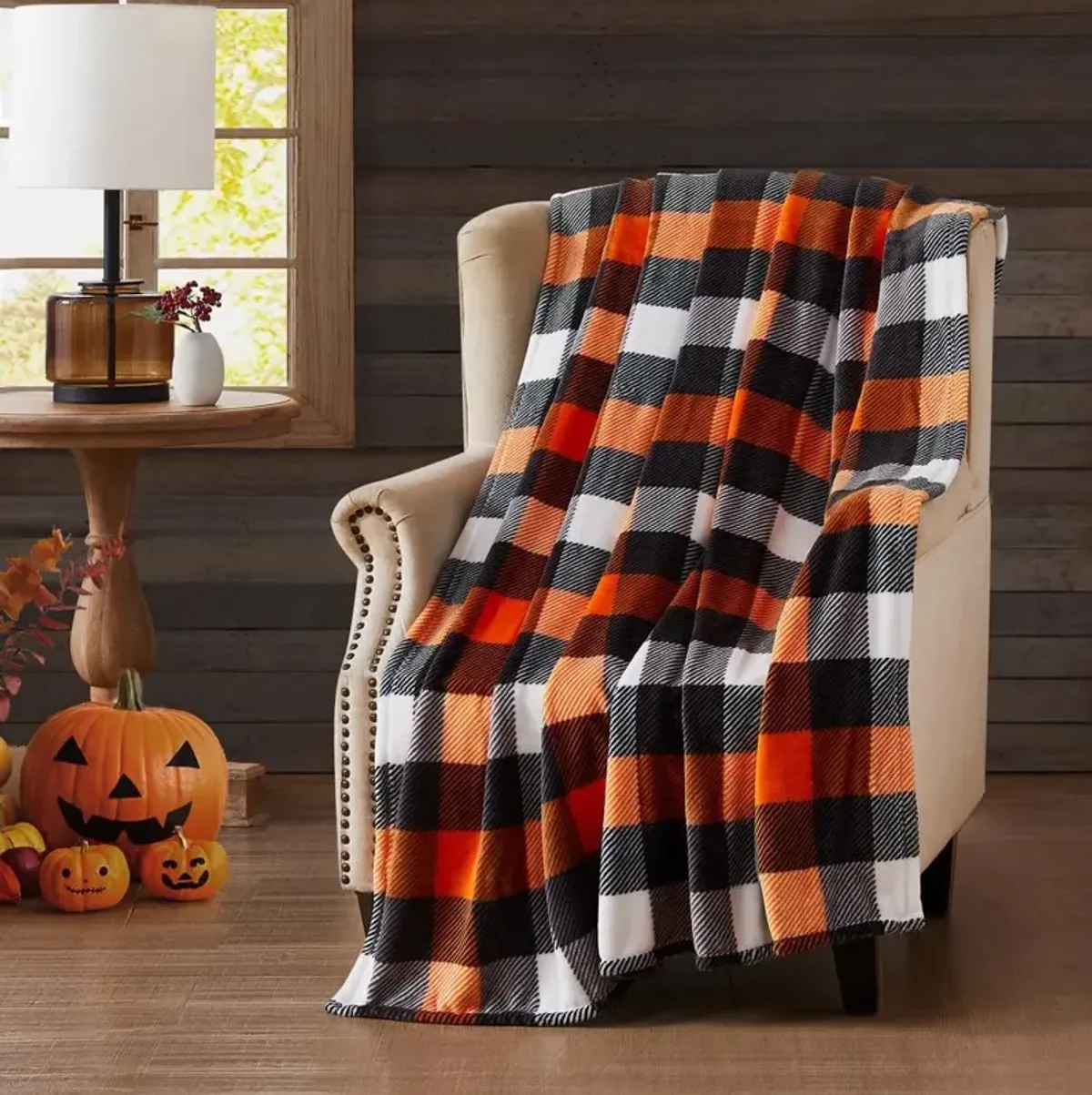 RT Designer's Collection Harvest Candy Corn Plaid Printed Flannel Throw Blanket 50" x 70" Multicolor