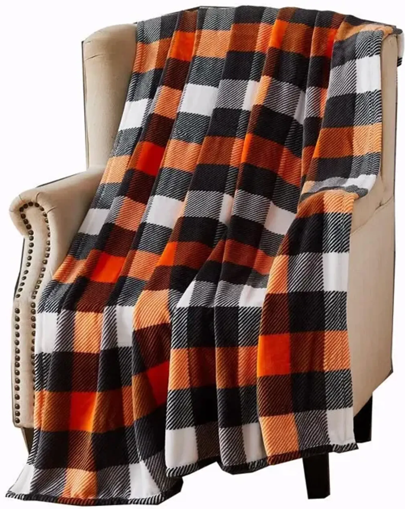 RT Designer's Collection Harvest Candy Corn Plaid Printed Flannel Throw Blanket 50" x 70" Multicolor