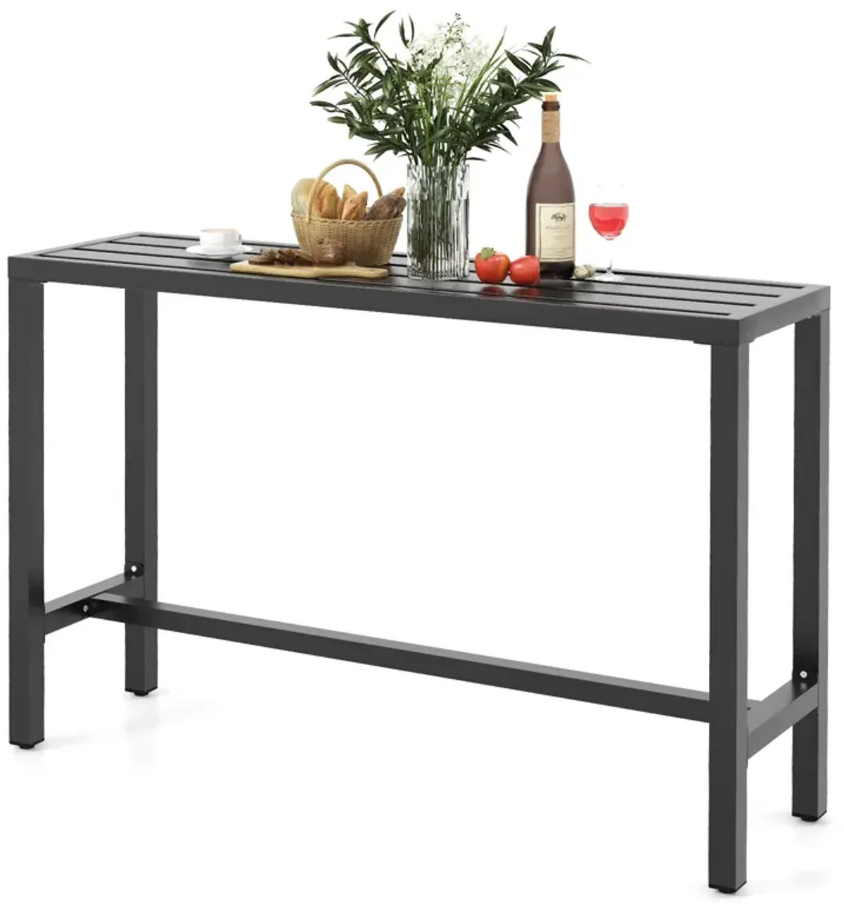 55 Inch Outdoor Bar Table with Waterproof Top and Heavy-duty Metal Frame