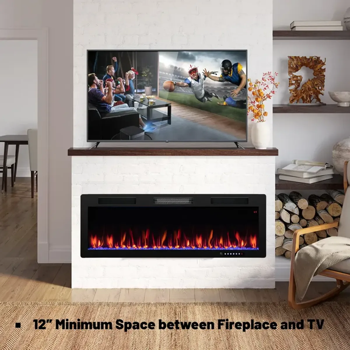 Electric Fireplace Recessed and Wall Mounted for 2' x 6' Stud