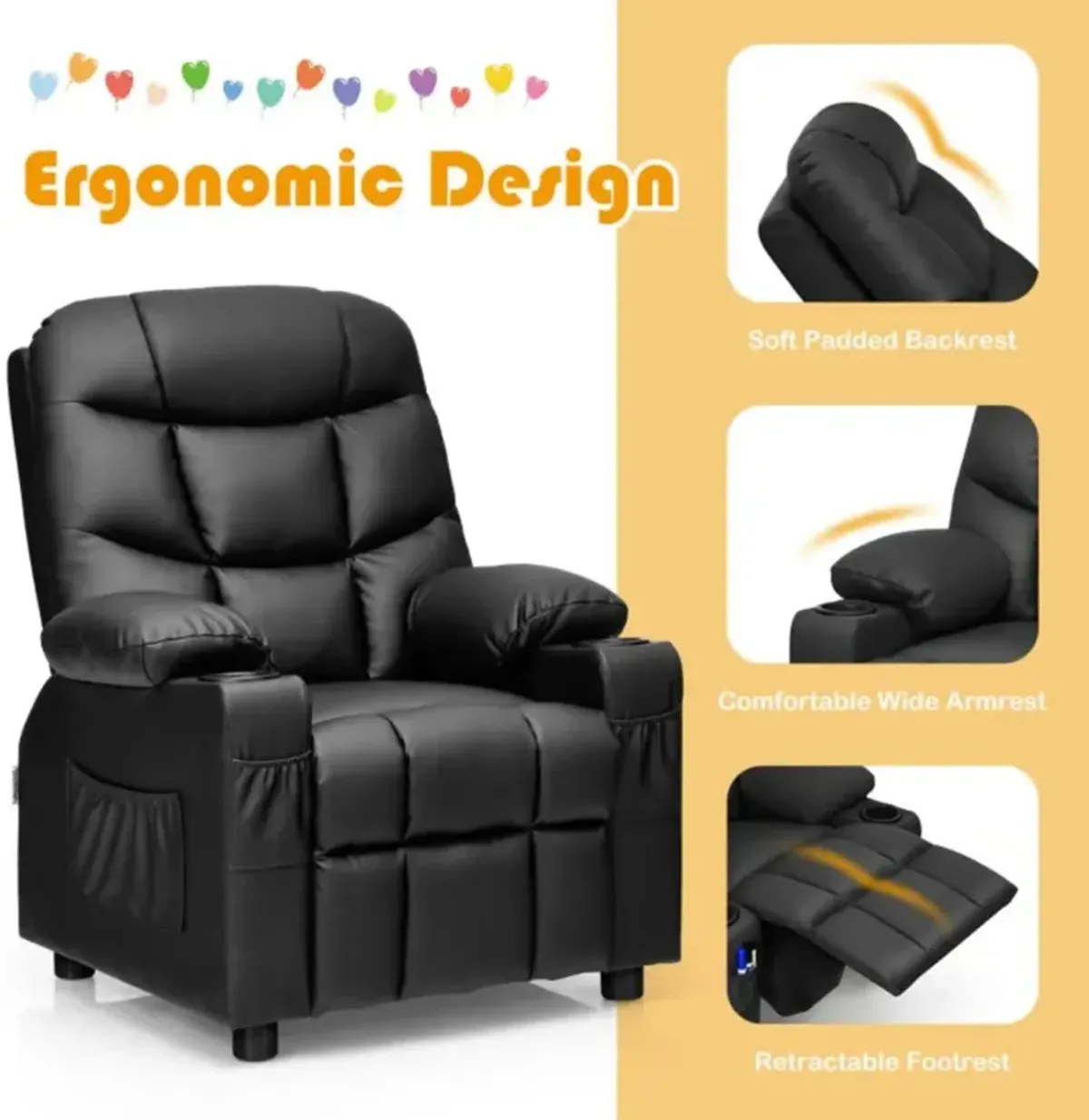 Hivvago Kids Recliner Chair with Cup Holder and Footrest for Children