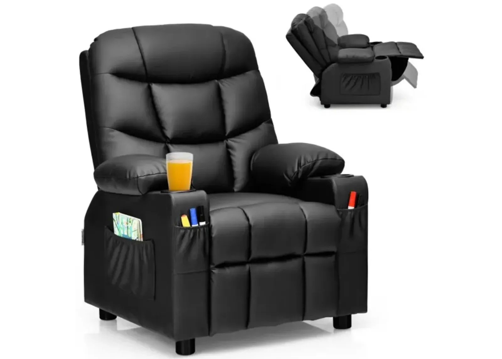 Hivvago Kids Recliner Chair with Cup Holder and Footrest for Children