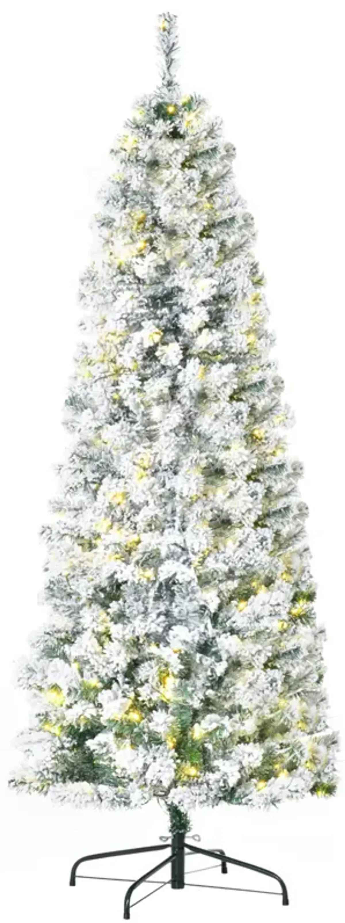 6' Pre-Lit Hinged Snow Flocked Pencil Artificial Christmas Tree w/ LED Lights