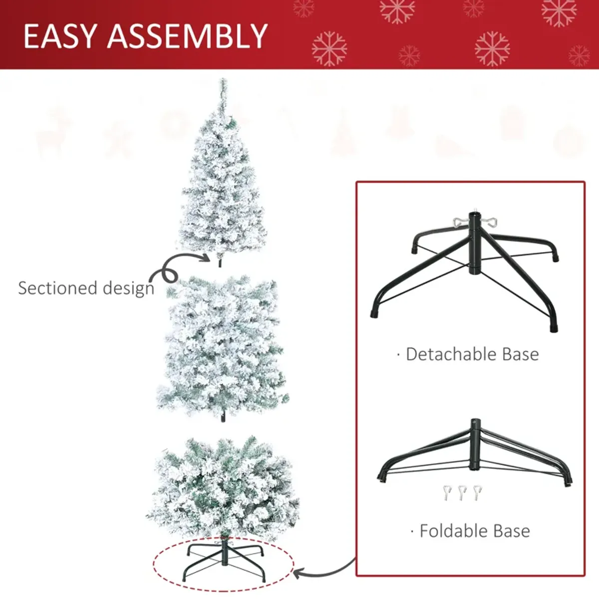 6' Pre-Lit Hinged Snow Flocked Pencil Artificial Christmas Tree w/ LED Lights