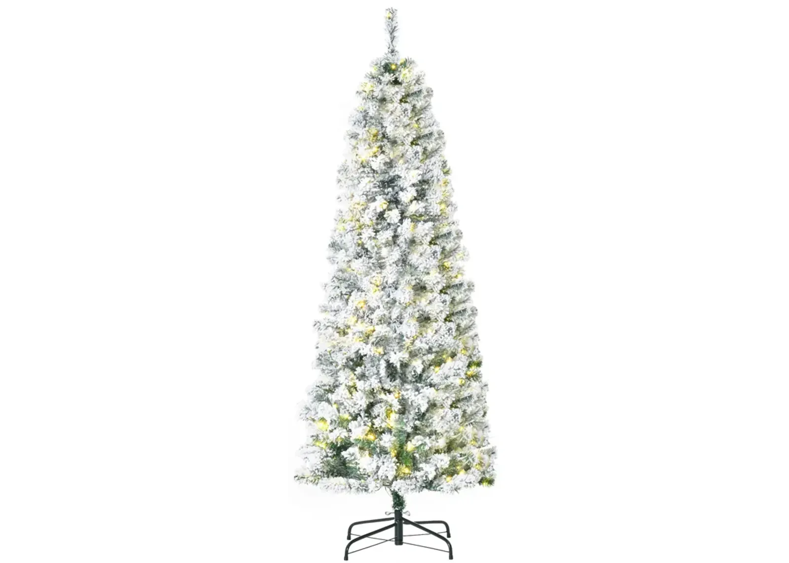 6' Pre-Lit Hinged Snow Flocked Pencil Artificial Christmas Tree w/ LED Lights