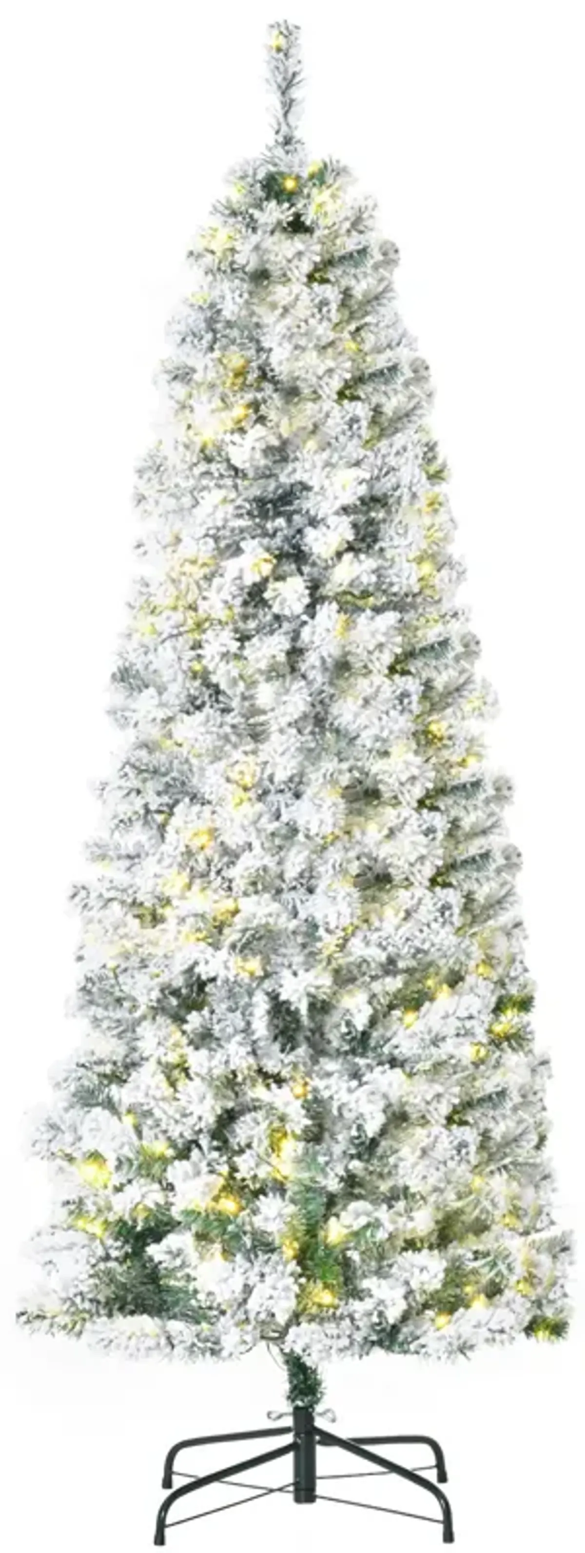 6' Pre-Lit Hinged Snow Flocked Pencil Artificial Christmas Tree w/ LED Lights