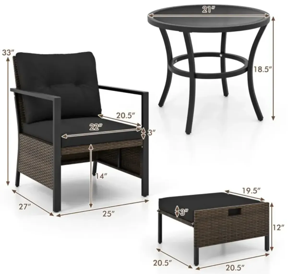 Hivvago 4 Piece Outdoor Furniture Set with Glass Topped Coffee Table