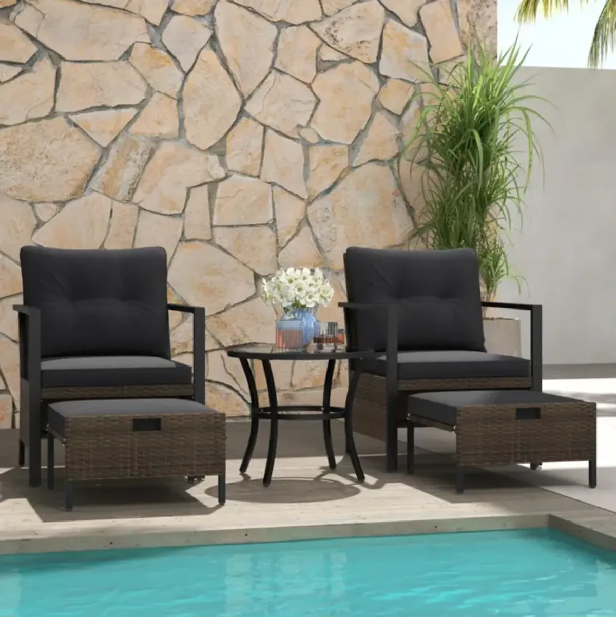 Hivvago 4 Piece Outdoor Furniture Set with Glass Topped Coffee Table