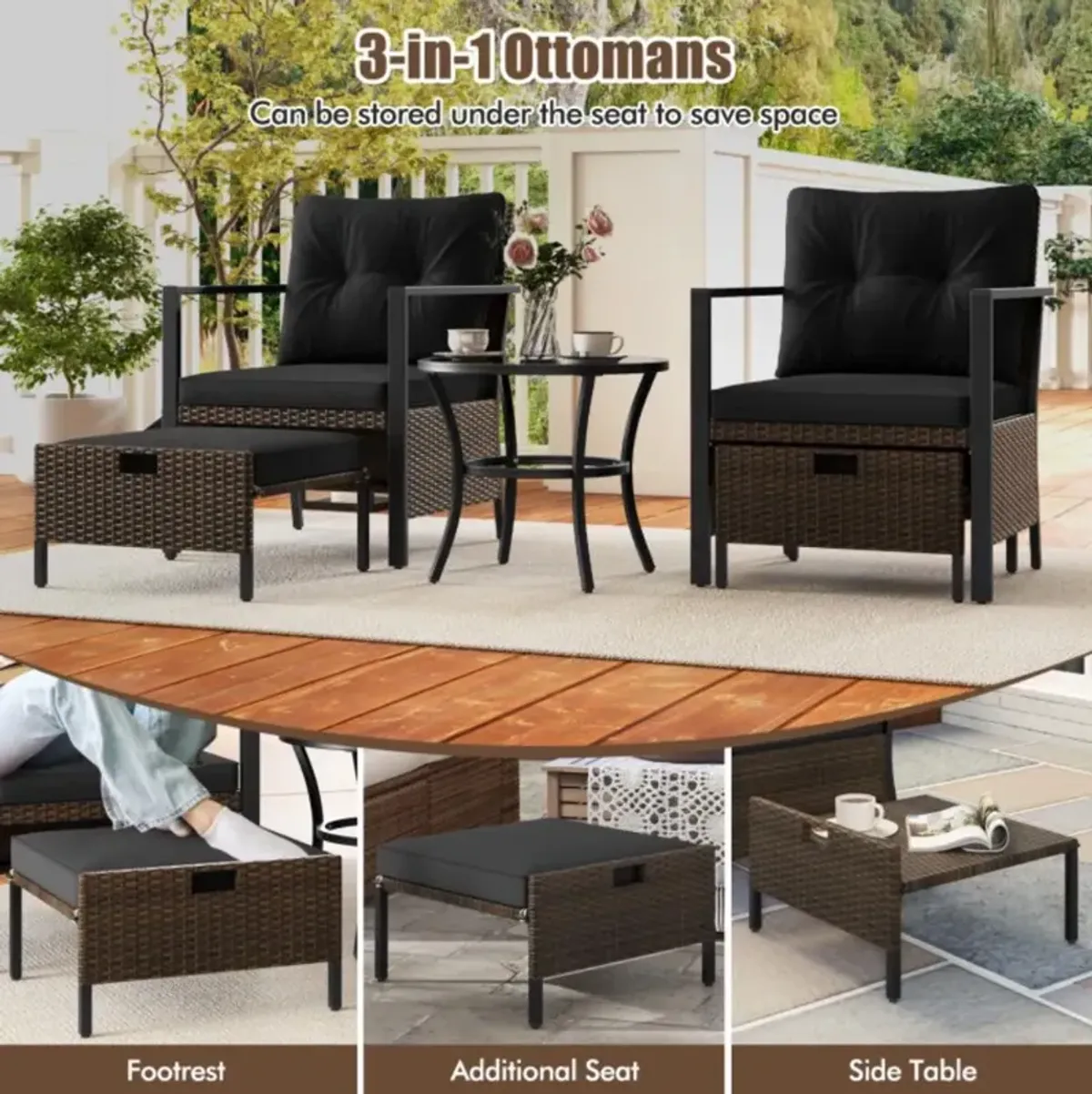 Hivvago 4 Piece Outdoor Furniture Set with Glass Topped Coffee Table