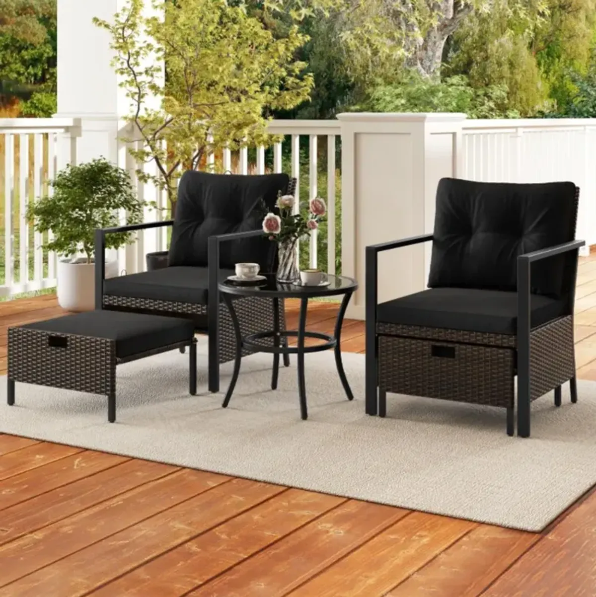 Hivvago 4 Piece Outdoor Furniture Set with Glass Topped Coffee Table