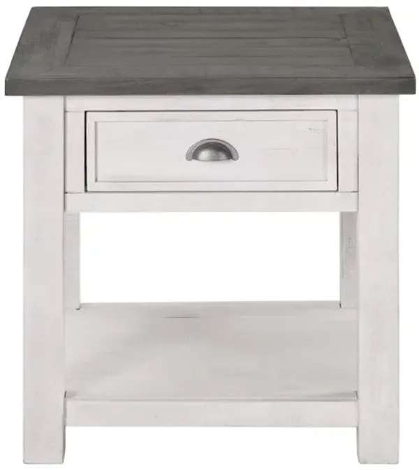 Hivvago 24" White and Grey Solid Wood End Table With Drawer And Shelf