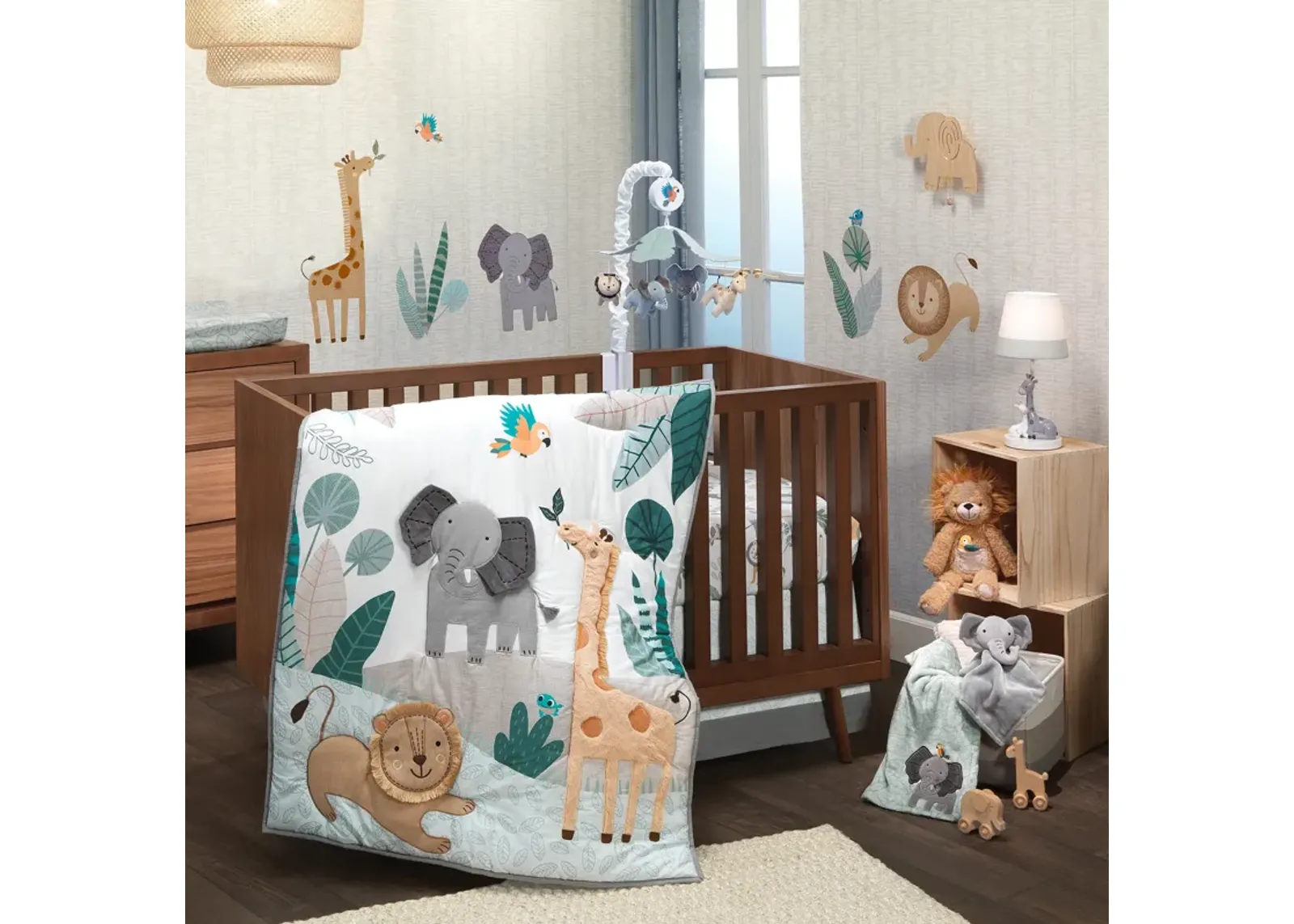 Lambs & Ivy Jungle Friends 5-Piece Safari Animals Nursery Baby Crib Bedding Set