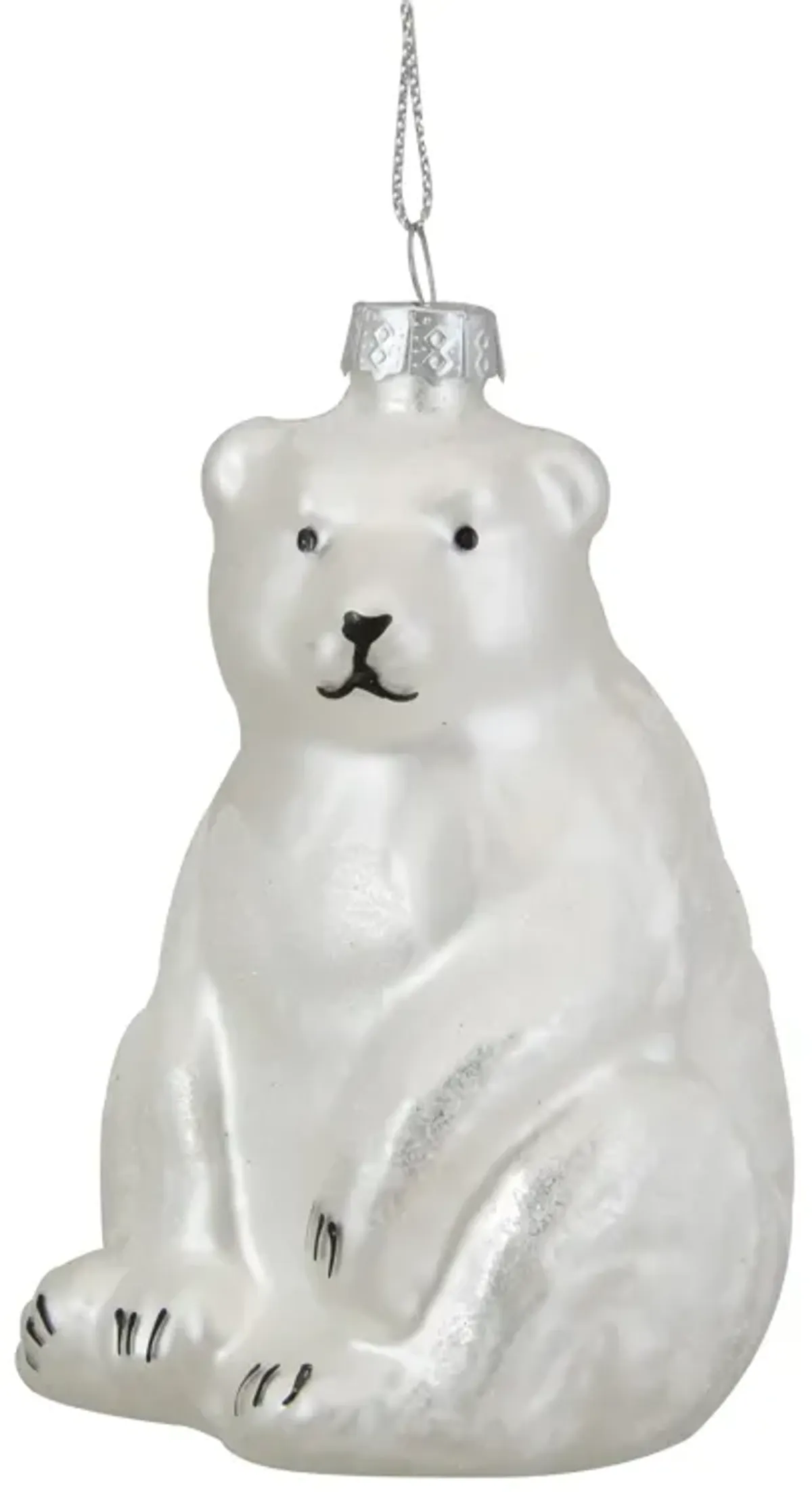 4"  White Glittered Polar Bear Glass Christmas Ornament