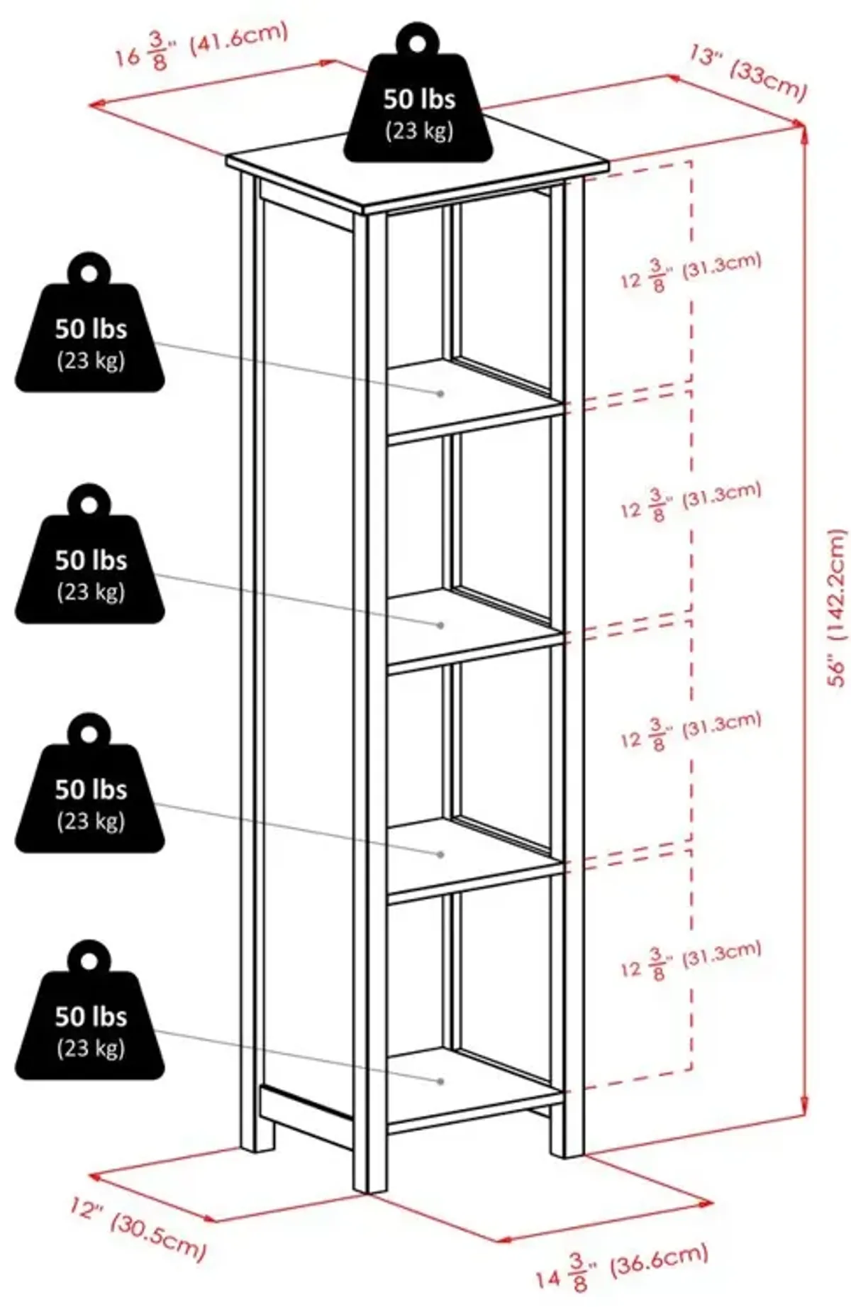 Milan Storage Shelf or Bookcase 5-Tier, Tall