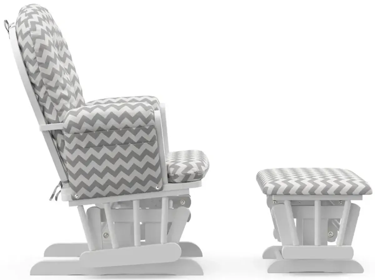 Storkcraft Hoop Glider and Ottoman - White with Gray Chevron