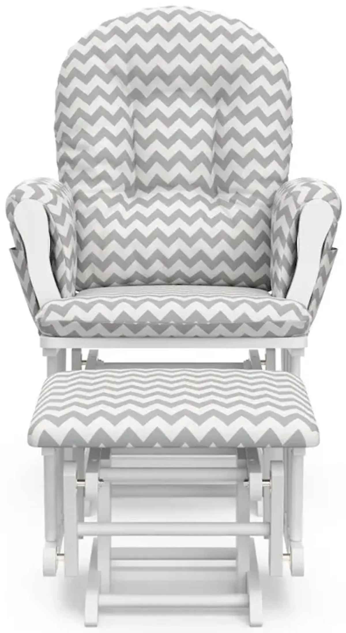 Storkcraft Hoop Glider and Ottoman - White with Gray Chevron