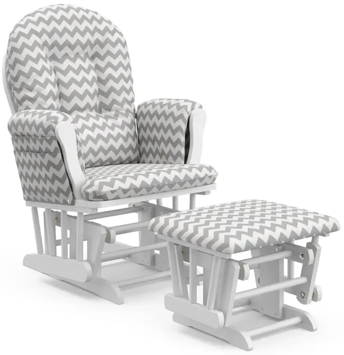 Storkcraft Hoop Glider and Ottoman - White with Gray Chevron