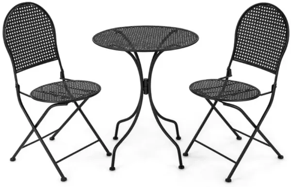 Mondawe 3-Pcs Outdoor Bistro Set W/Foldable Chairs & Round Table,Lightweight Durable Metal Patio Set