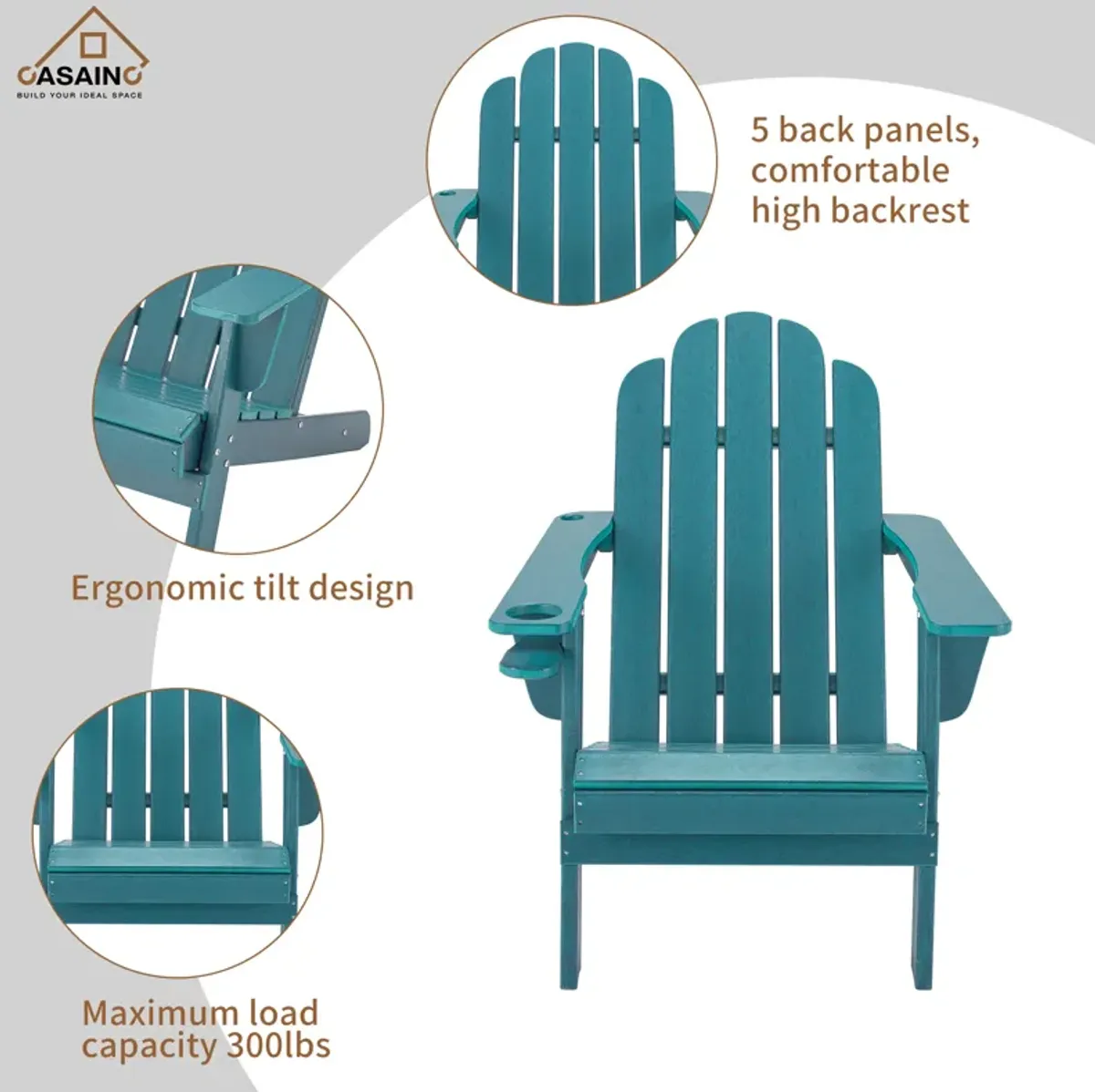 Traditional Curveback Plastic Patio Adirondack Chair with Cup Holder and umbrella holder Outdoor