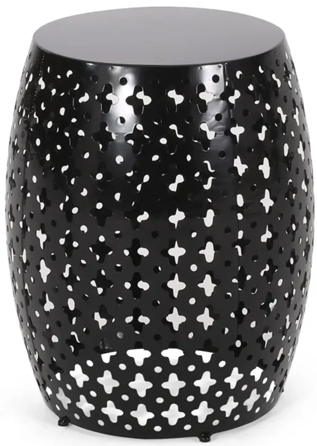 Miami Outdoor End Table, Cutout Design, Round 17 Inch, Black Iron - Benzara