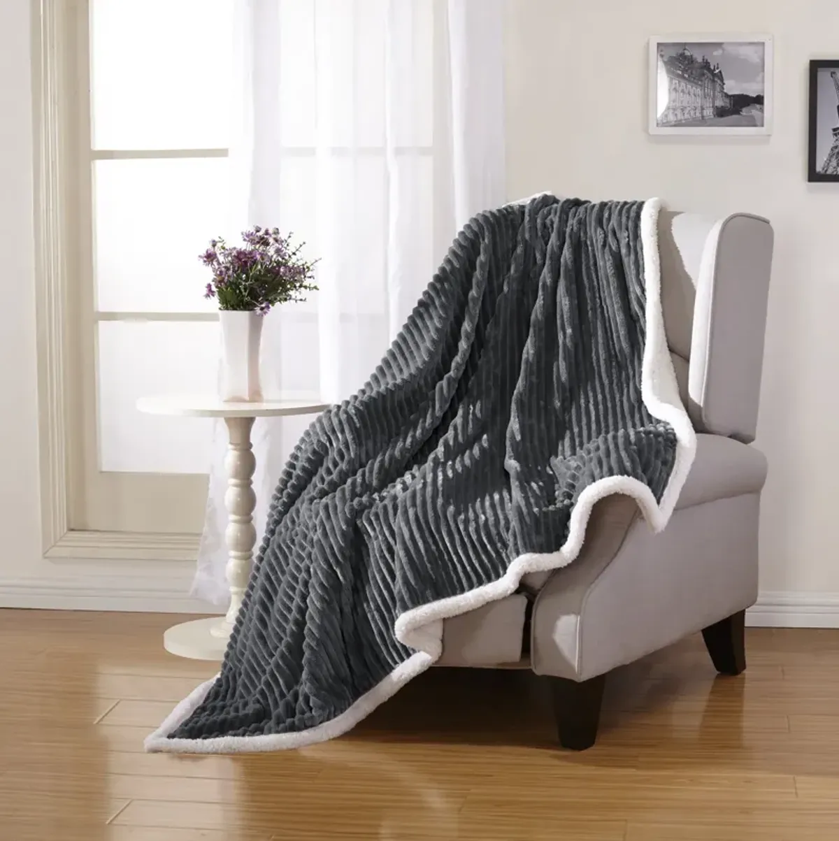 Plazatex Corduroy Faux Sherpa Reverse Throw Blanket - 50x60", Grey