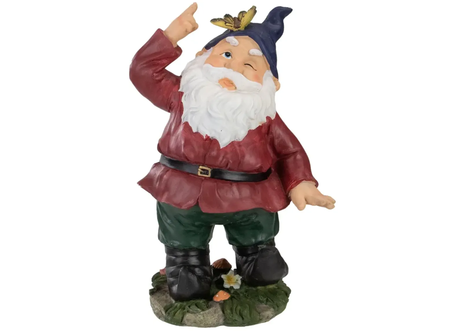 11.25" Red and Green Gnome with Butterfly Outdoor Garden Statue