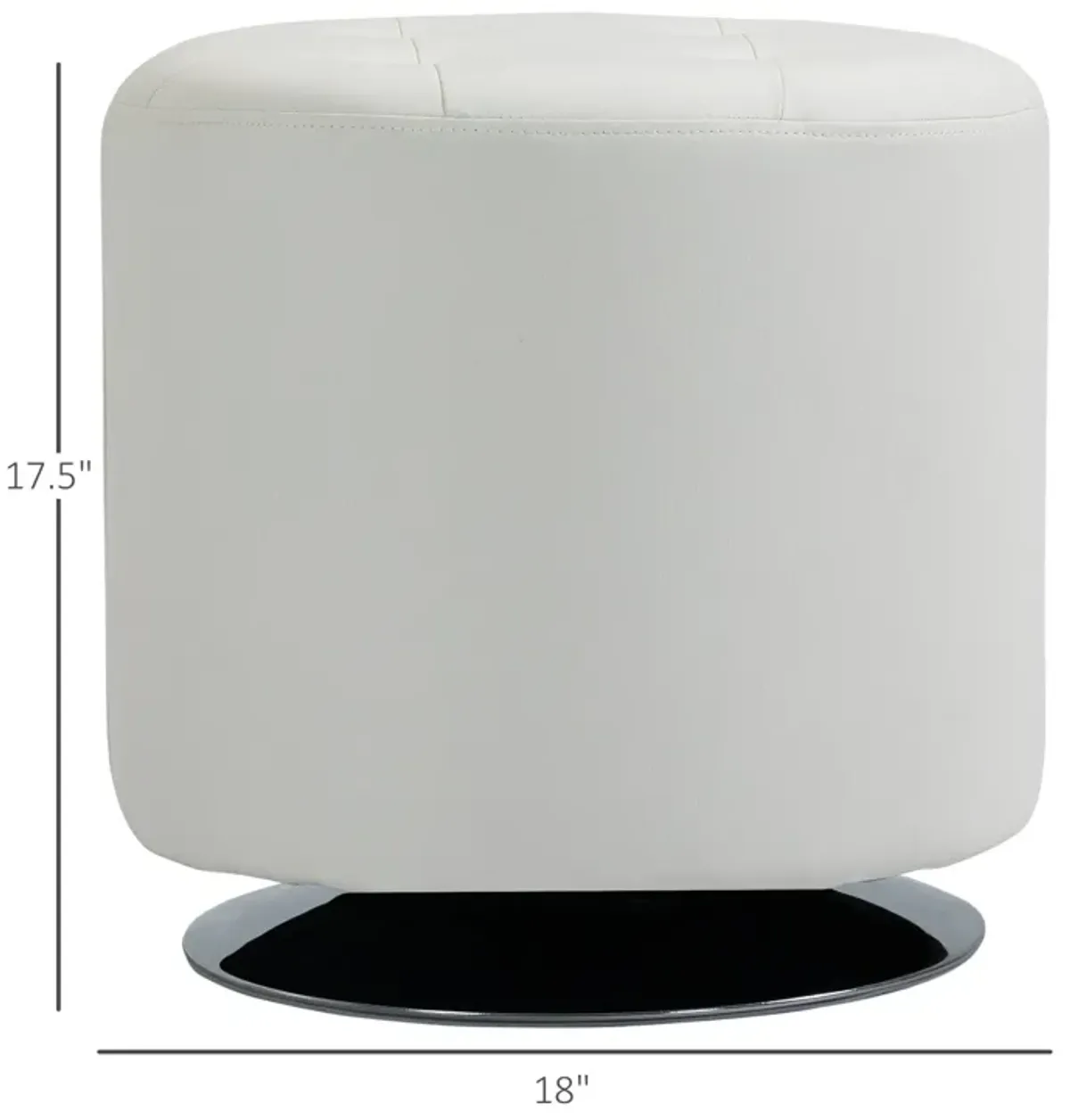 White Round Ottoman: Swivel Foot Stool with Tufted PU Leather