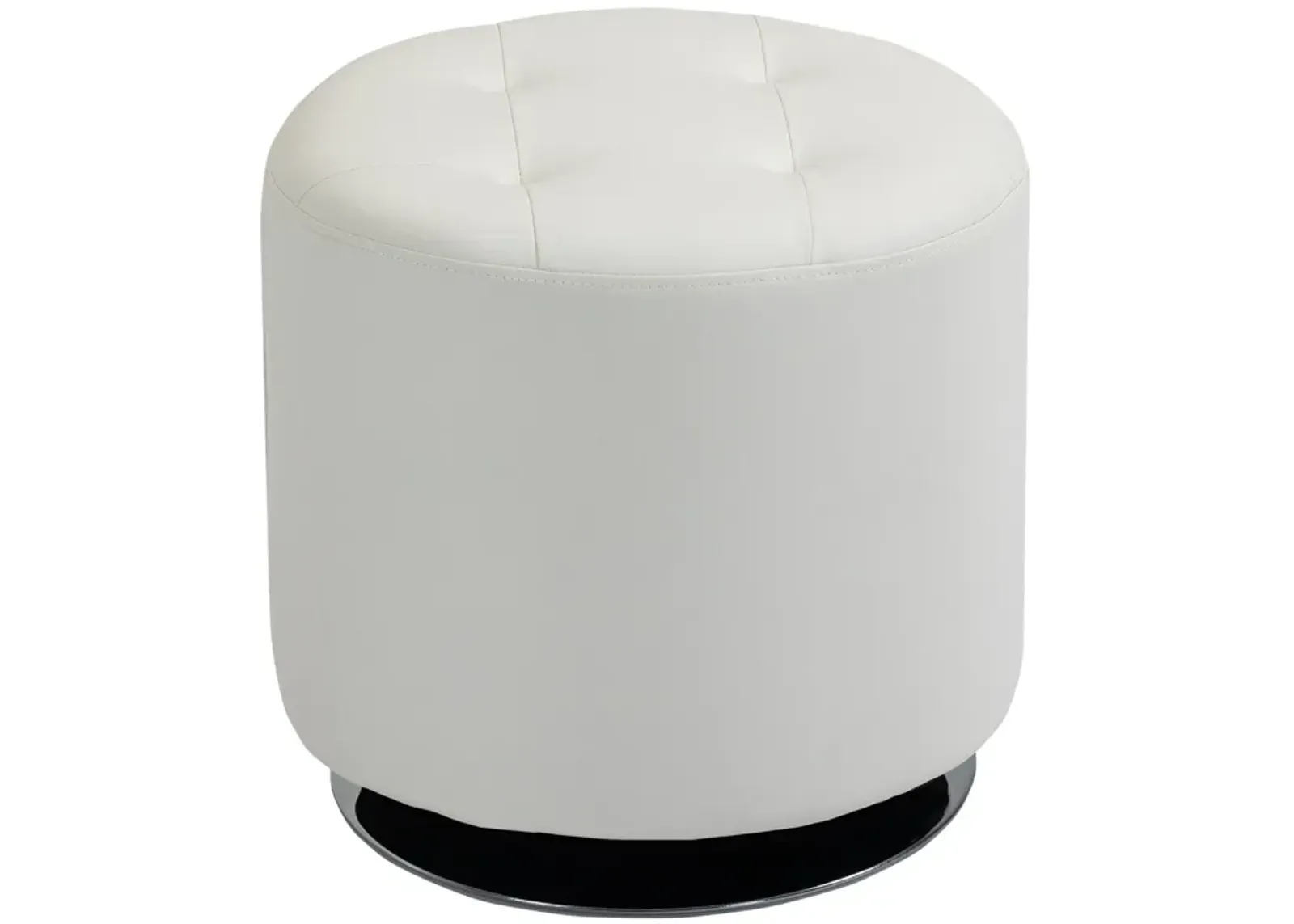 White Round Ottoman: Swivel Foot Stool with Tufted PU Leather