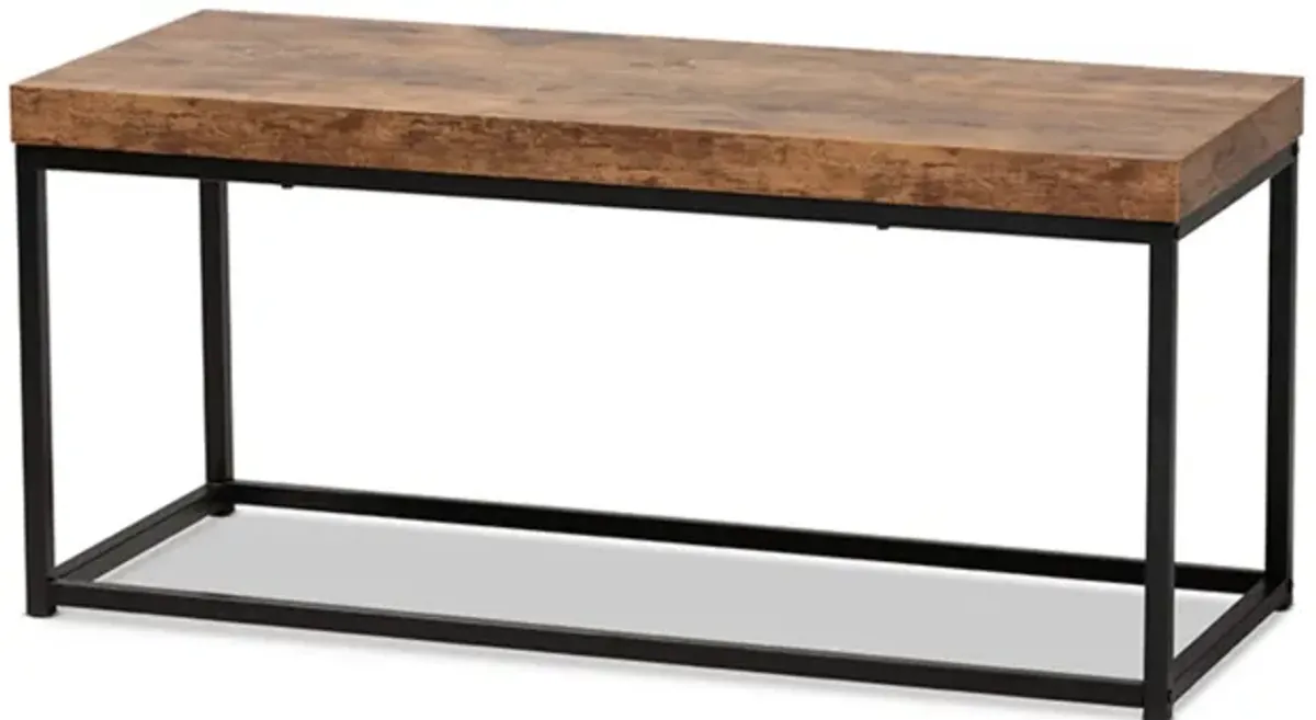 Baxton Studio Bardot Modern Industrial Walnut Brown Finished Wood and Black Metal Accent Bench
