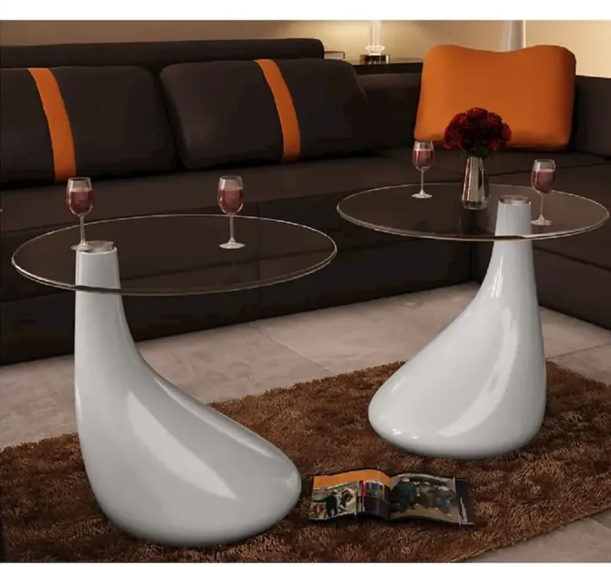 vidaXL Coffee Tables 2 pcs with Round Glass Top High Gloss White