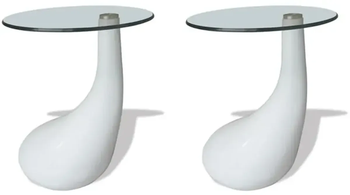 vidaXL Coffee Tables 2 pcs with Round Glass Top High Gloss White