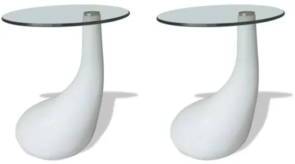 vidaXL Coffee Tables 2 pcs with Round Glass Top High Gloss White