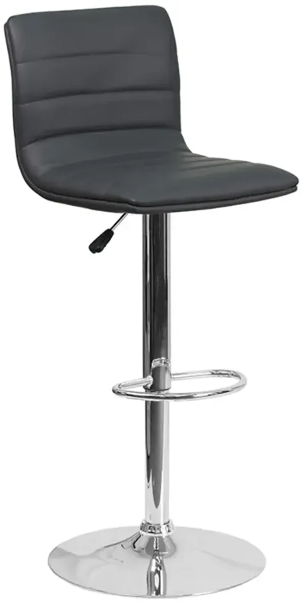Flash Furniture Vincent Modern Gray Vinyl Adjustable Bar Stool with Back, Swivel Stool with Chrome-Pedestal Base and Footrest