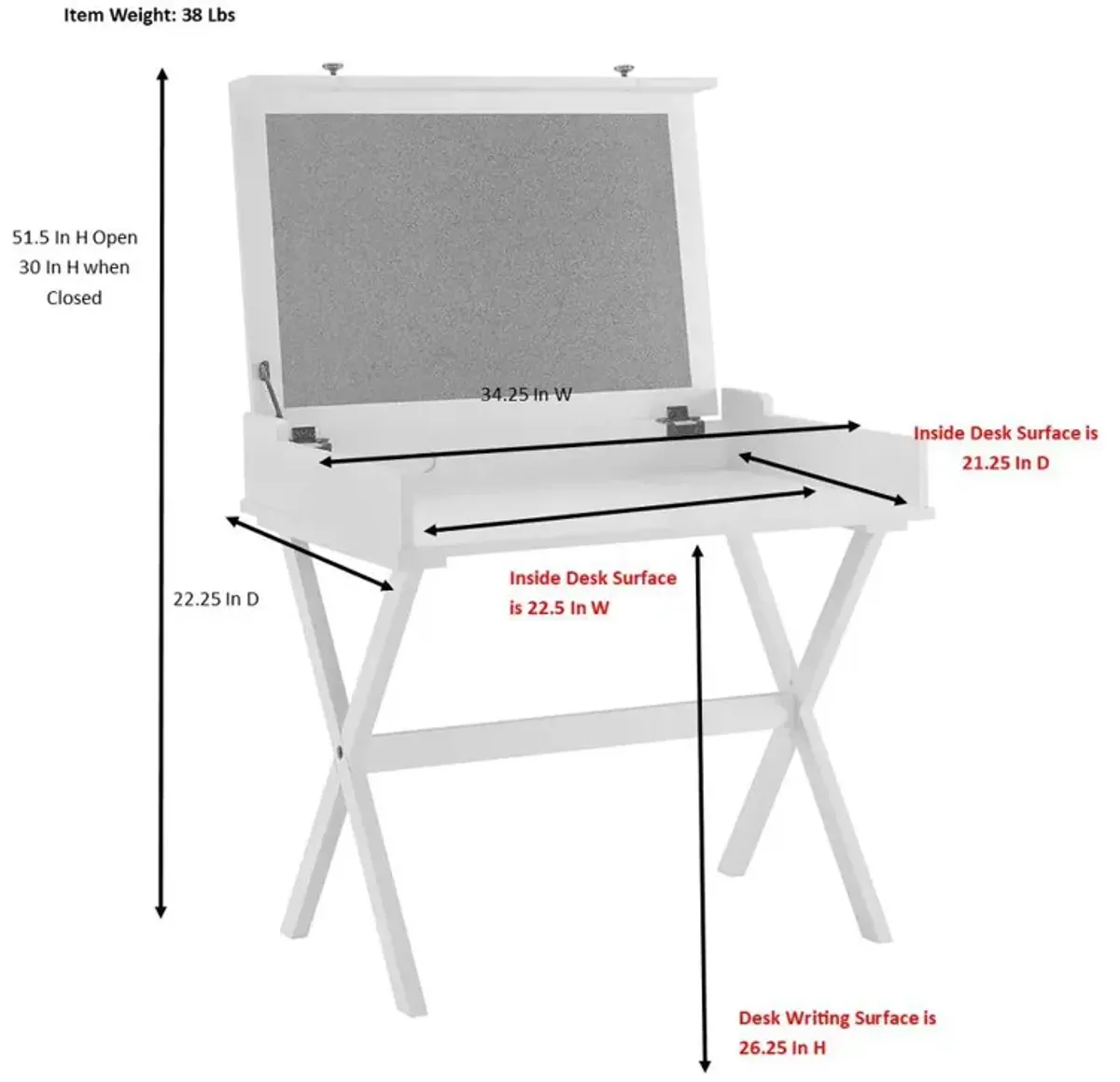 Carolina Living Elise Flip Top Cork Board Desk - Antique White