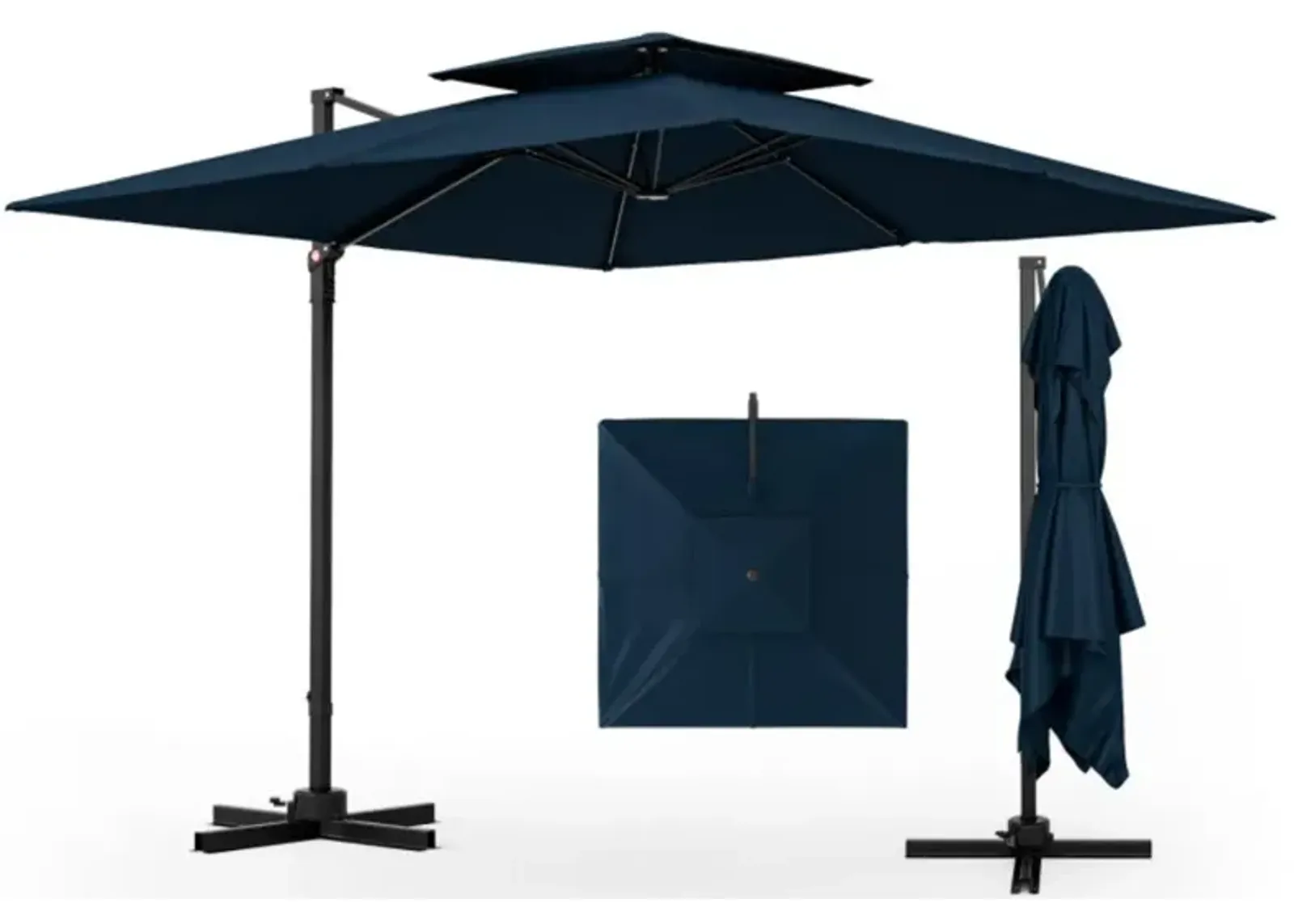 Hivvago 9.5 Feet Cantilever Patio Umbrella with 360° Rotation and Double Top