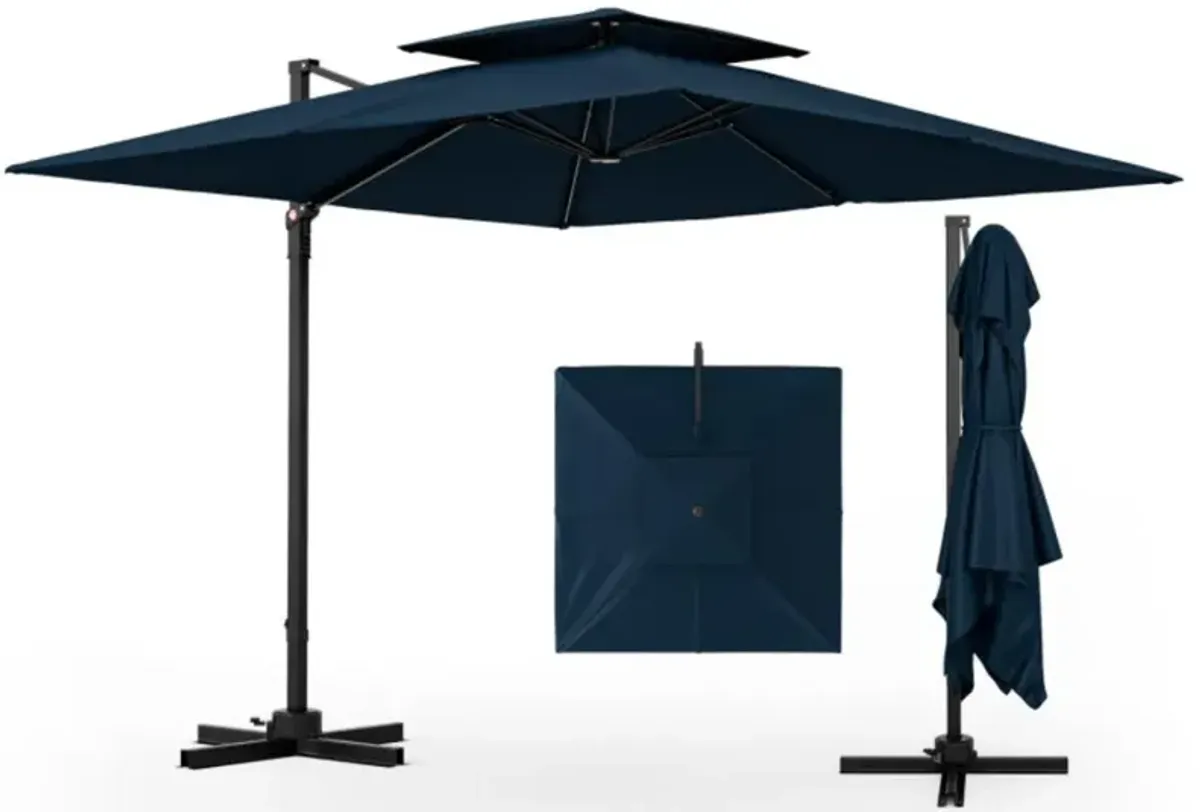 Hivvago 9.5 Feet Cantilever Patio Umbrella with 360° Rotation and Double Top