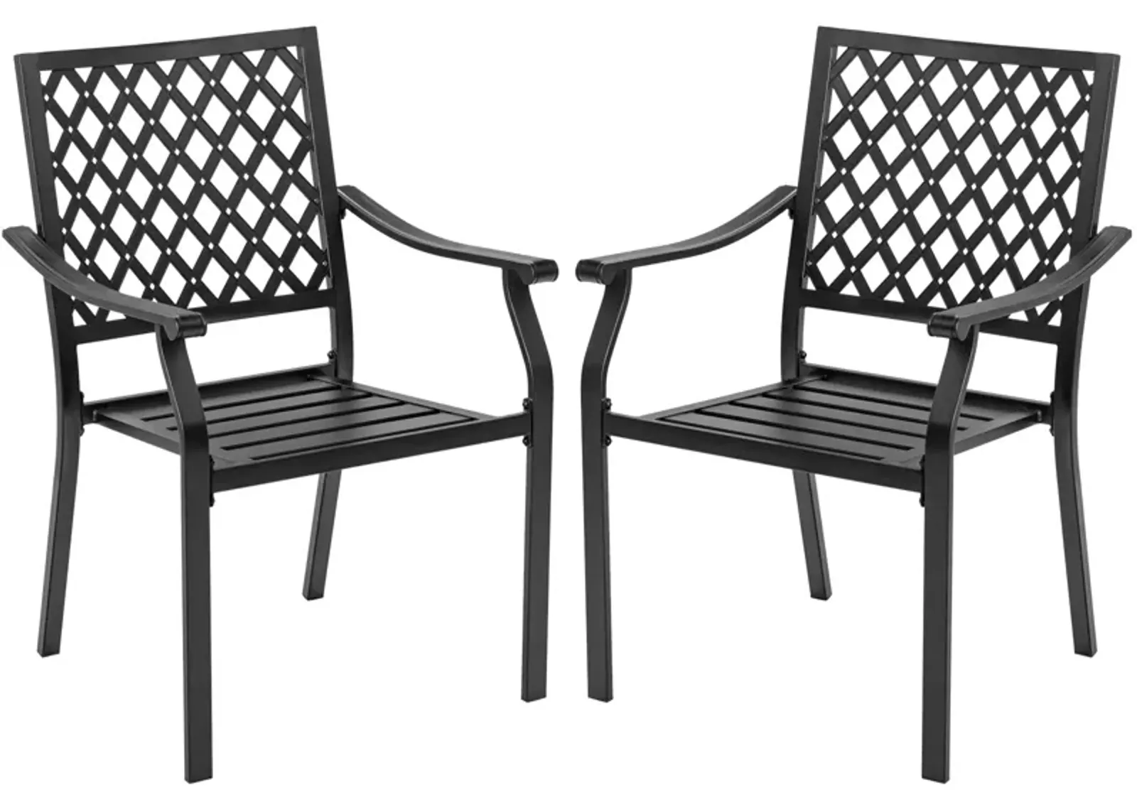 Set of 2 Patio Dining Chairs with Curved Armrests and Reinforced Steel Frame