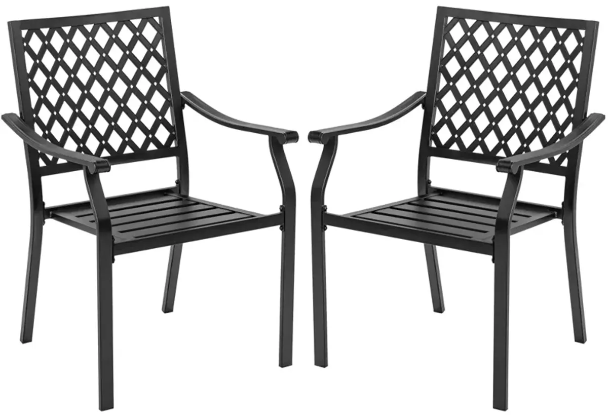 Set of 2 Patio Dining Chairs with Curved Armrests and Reinforced Steel Frame