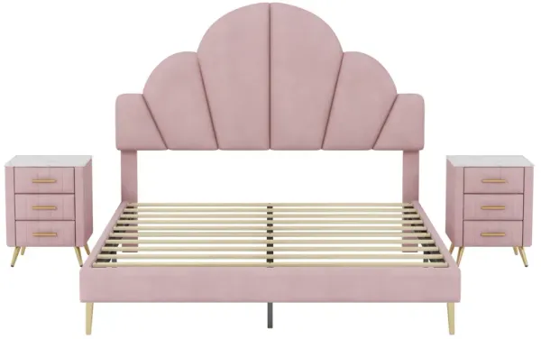 Merax Modern Velvet Platform Bed with 2 Nightstands Bedroom Sets