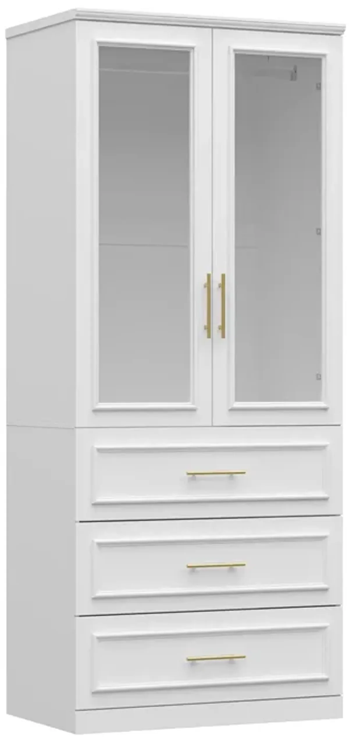 FUFU&GAGA  Elegant Armoire with Glass Doors, Hanging Rods, and Spacious Drawers for Organized Bedroom Storage (31.7" W x 19.3" D x 74.9" H) White