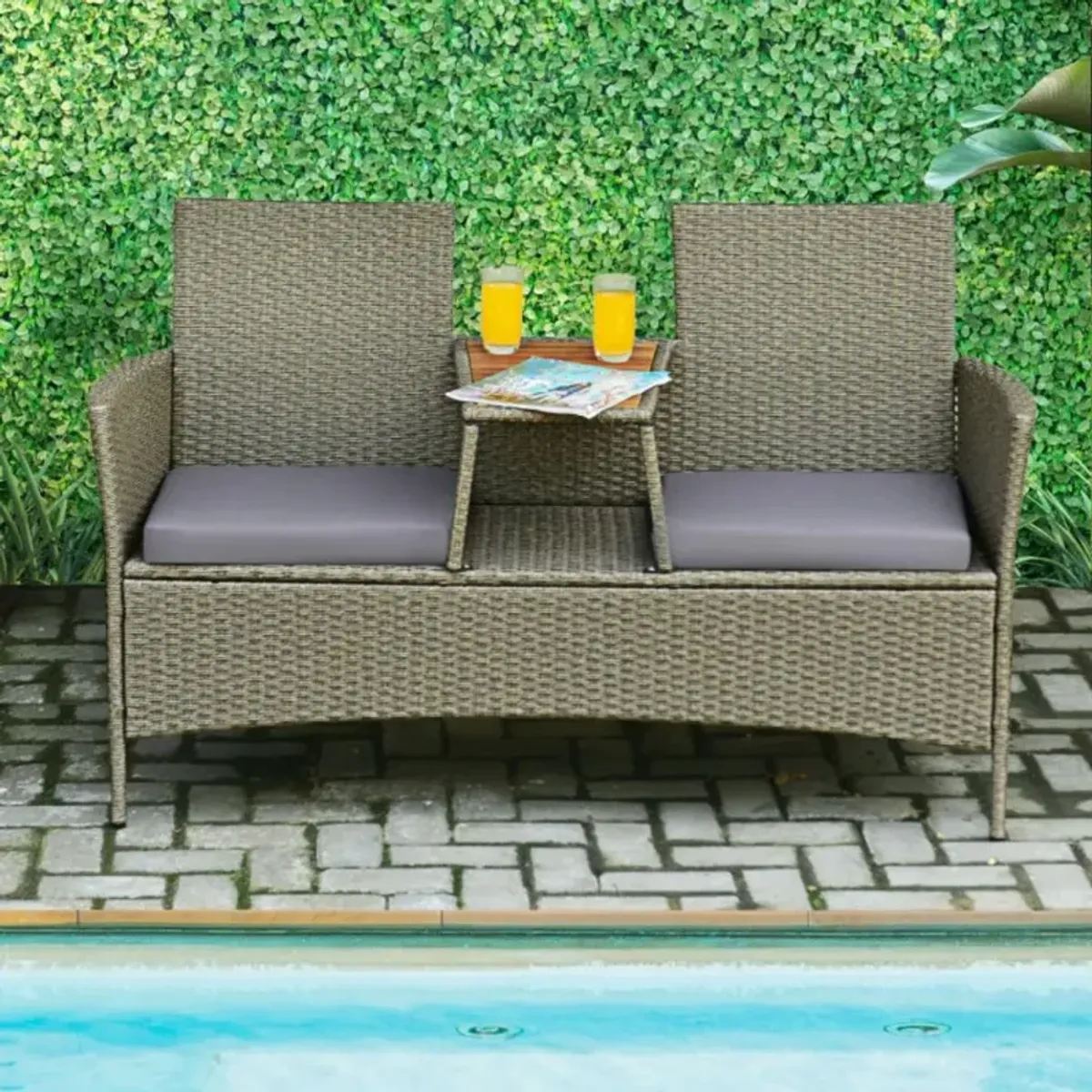 Hivvago 2-Person Patio Rattan Conversation Furniture Set with Coffee Table