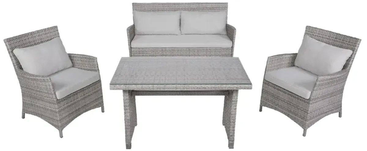 Wicker Outdoor Patio Conversation Set - 4-Piece - Gray Cushions