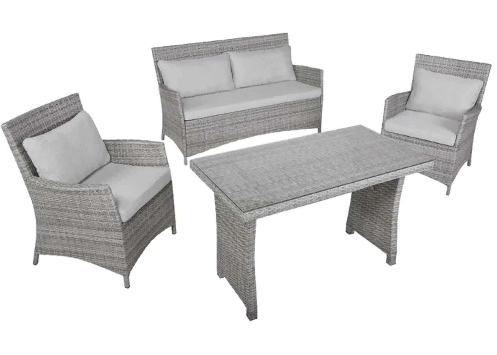 Wicker Outdoor Patio Conversation Set - 4-Piece - Gray Cushions