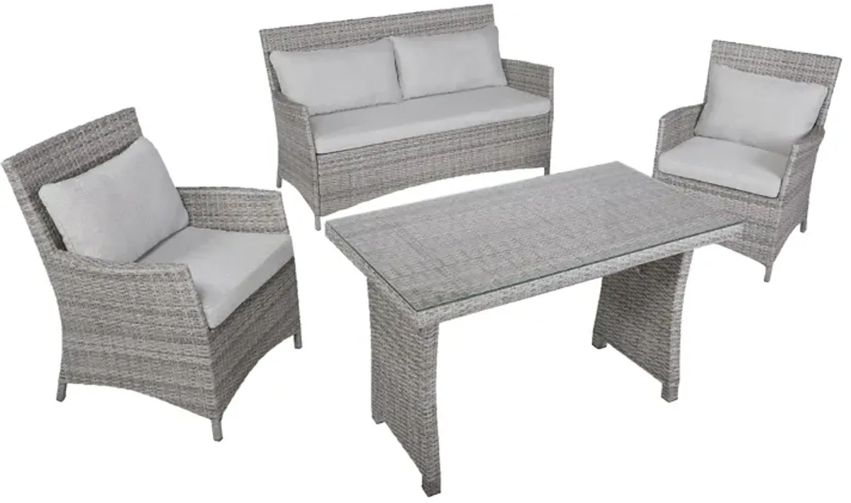 Wicker Outdoor Patio Conversation Set - 4-Piece - Gray Cushions