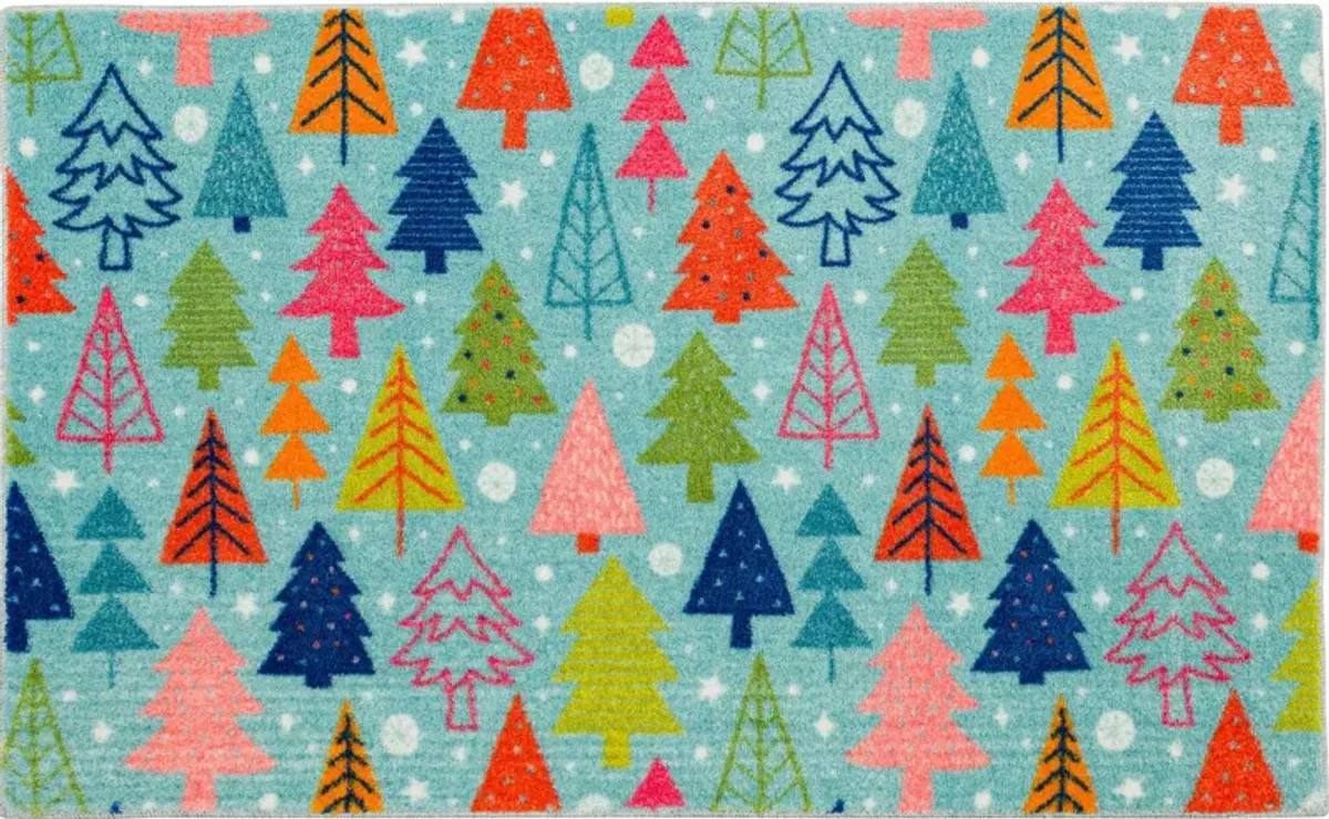 Tree Scatter Aqua 2' 6" x 4' 2" Kitchen Mat