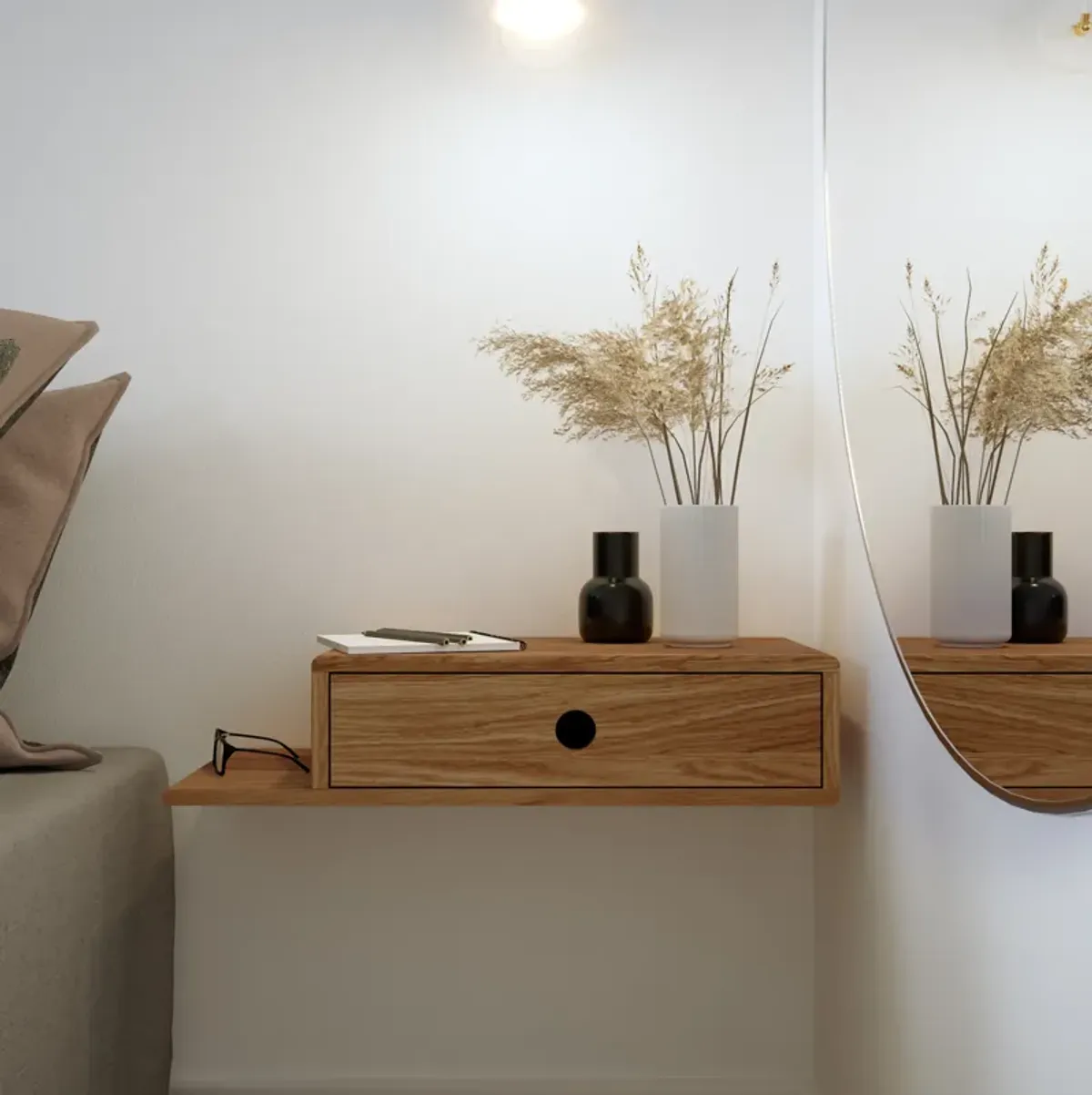 Solid Oak Hardwood Nightstand with an Open Shelf on the Left and a Drawer - Side Table for Bedroom