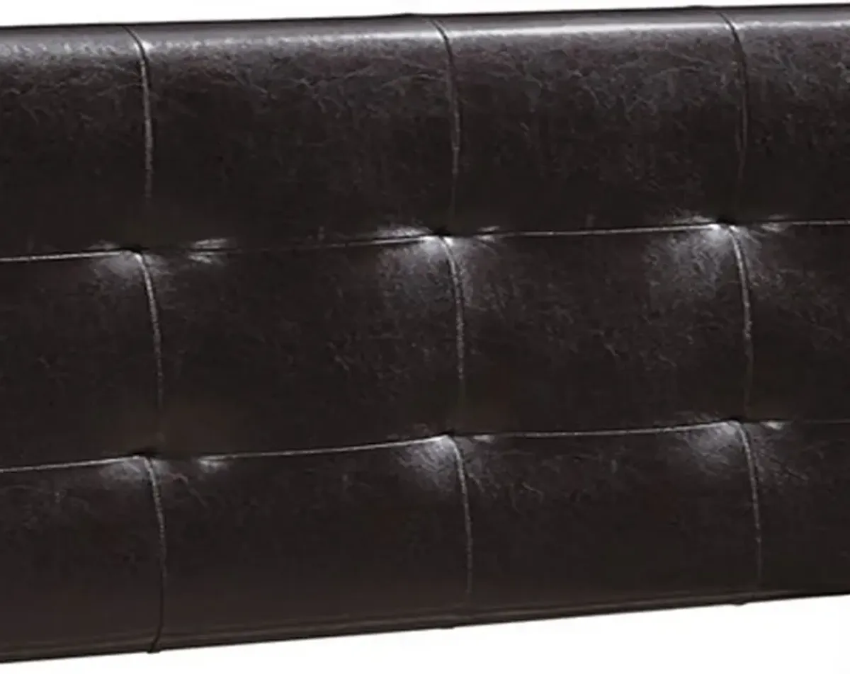 Queen Leatherette Bed with Checkered Tufted Headboard, Dark Brown