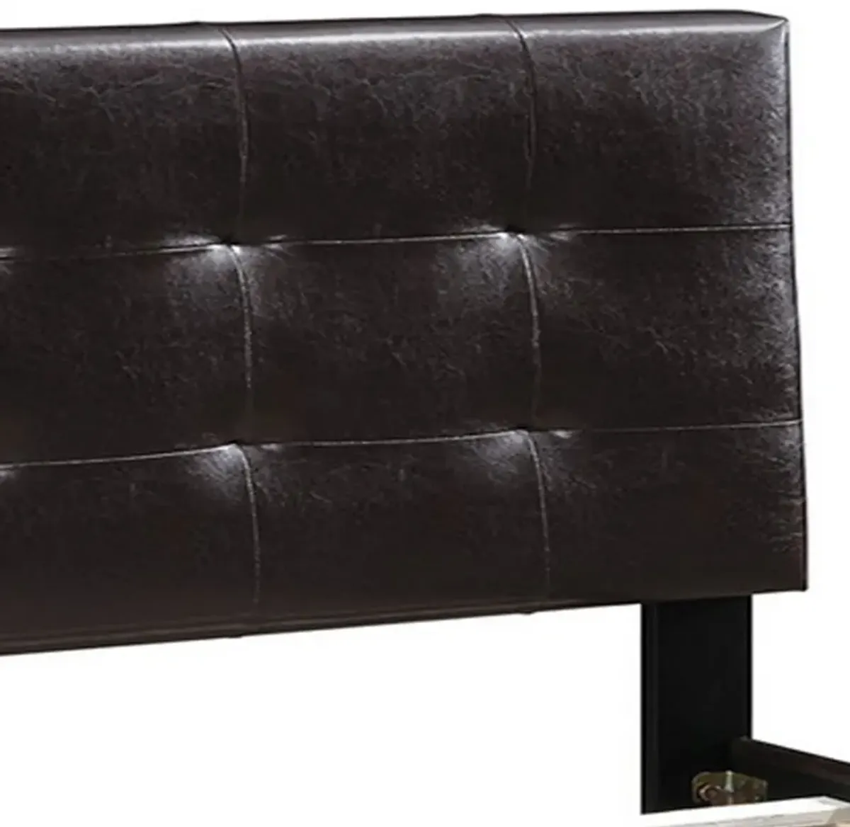 Queen Leatherette Bed with Checkered Tufted Headboard, Dark Brown